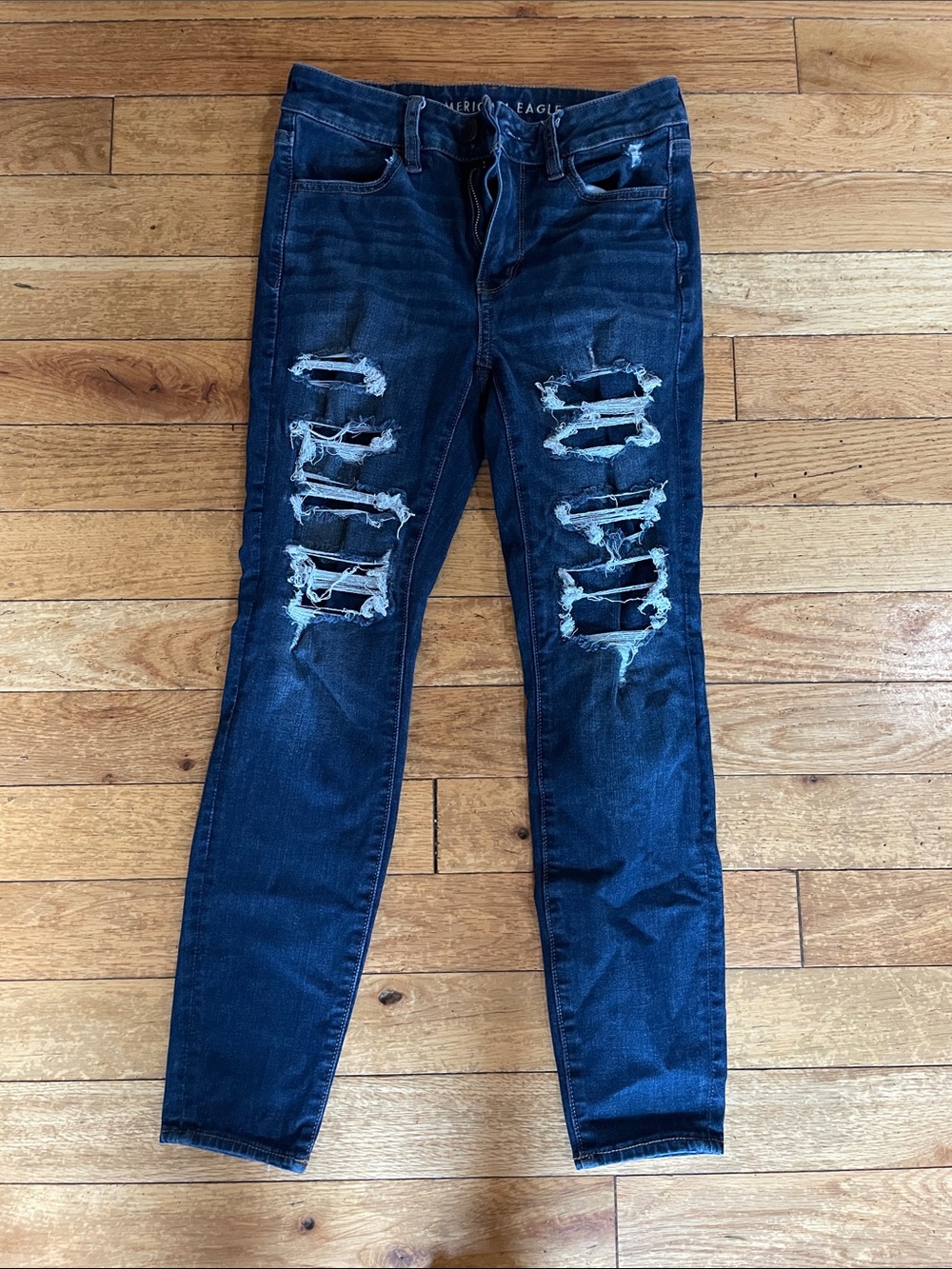 American Eagle Outfitters Ripped Skinny Jeans - Dark Blue